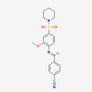 molecular formula C20H21N3O3S B7477026 4-[(2-Methoxy-4-piperidin-1-ylsulfonylphenyl)iminomethyl]benzonitrile 