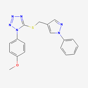 molecular formula C18H16N6OS B7477135 1-(4-Methoxyphenyl)-5-[(1-phenylpyrazol-4-yl)methylsulfanyl]tetrazole 