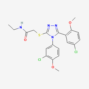 molecular formula C20H20Cl2N4O3S B7477136 2-[[4-(3-chloro-4-methoxyphenyl)-5-(5-chloro-2-methoxyphenyl)-1,2,4-triazol-3-yl]sulfanyl]-N-ethylacetamide 