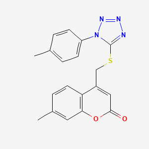 molecular formula C19H16N4O2S B7477170 7-Methyl-4-[[1-(4-methylphenyl)tetrazol-5-yl]sulfanylmethyl]chromen-2-one 