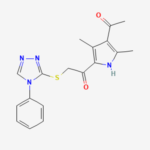 molecular formula C18H18N4O2S B7477534 1-(4-acetyl-3,5-dimethyl-1H-pyrrol-2-yl)-2-[(4-phenyl-1,2,4-triazol-3-yl)sulfanyl]ethanone 