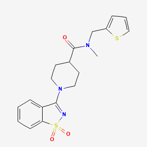 molecular formula C19H21N3O3S2 B7477542 1-(1,1-dioxo-1,2-benzothiazol-3-yl)-N-methyl-N-(thiophen-2-ylmethyl)piperidine-4-carboxamide 