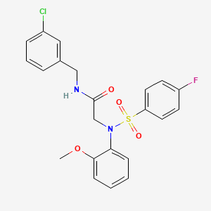 molecular formula C22H20ClFN2O4S B7477586 N-[(3-chlorophenyl)methyl]-2-(N-(4-fluorophenyl)sulfonyl-2-methoxyanilino)acetamide 