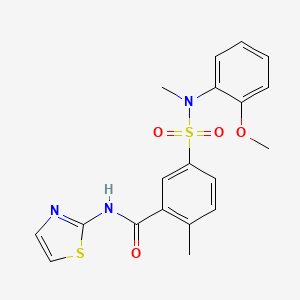 molecular formula C19H19N3O4S2 B7477728 5-[(2-methoxyphenyl)-methylsulfamoyl]-2-methyl-N-(1,3-thiazol-2-yl)benzamide 