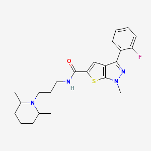 molecular formula C23H29FN4OS B7478338 N-[3-(2,6-dimethylpiperidin-1-yl)propyl]-3-(2-fluorophenyl)-1-methyl-1H-thieno[2,3-c]pyrazole-5-carboxamide 