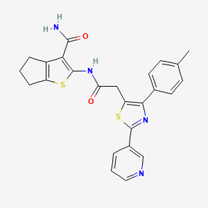 molecular formula C25H22N4O2S2 B7478387 2-[[2-[4-(4-methylphenyl)-2-pyridin-3-yl-1,3-thiazol-5-yl]acetyl]amino]-5,6-dihydro-4H-cyclopenta[b]thiophene-3-carboxamide 