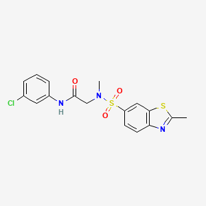 molecular formula C17H16ClN3O3S2 B7478428 N~1~-(3-chlorophenyl)-N~2~-methyl-N~2~-[(2-methyl-1,3-benzothiazol-6-yl)sulfonyl]glycinamide 