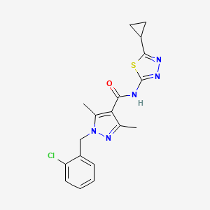 molecular formula C18H18ClN5OS B7478458 1-[(2-chlorophenyl)methyl]-N-(5-cyclopropyl-1,3,4-thiadiazol-2-yl)-3,5-dimethylpyrazole-4-carboxamide 