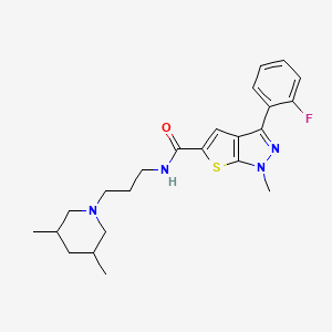 molecular formula C23H29FN4OS B7478721 N-[3-(3,5-dimethylpiperidin-1-yl)propyl]-3-(2-fluorophenyl)-1-methyl-1H-thieno[2,3-c]pyrazole-5-carboxamide 