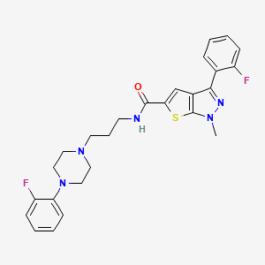 molecular formula C26H27F2N5OS B7478728 3-(2-fluorophenyl)-N-[3-[4-(2-fluorophenyl)piperazin-1-yl]propyl]-1-methylthieno[2,3-c]pyrazole-5-carboxamide 