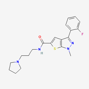 molecular formula C20H23FN4OS B7478741 3-(2-fluorophenyl)-1-methyl-N-(3-pyrrolidin-1-ylpropyl)-1H-thieno[2,3-c]pyrazole-5-carboxamide 