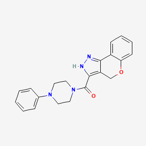 molecular formula C21H20N4O2 B7478802 3-[(4-Phenylpiperazin-1-yl)carbonyl]-1,4-dihydrochromeno[4,3-c]pyrazole 