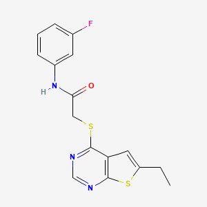 molecular formula C16H14FN3OS2 B7479213 2-(6-ethylthieno[2,3-d]pyrimidin-4-yl)sulfanyl-N-(3-fluorophenyl)acetamide 