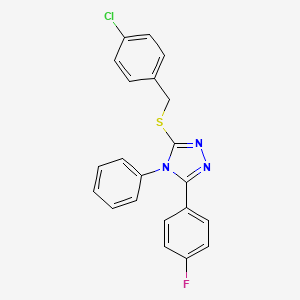 molecular formula C21H15ClFN3S B7479297 3-[(4-chlorobenzyl)sulfanyl]-5-(4-fluorophenyl)-4-phenyl-4H-1,2,4-triazole 