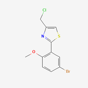 molecular formula C11H9BrClNOS B7479372 2-(2-Methoxy-5-bromophenyl)-4-(chloromethyl)thiazole 