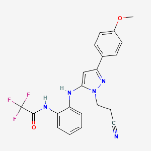 molecular formula C21H18F3N5O2 B7479467 N-[2-[[2-(2-cyanoethyl)-5-(4-methoxyphenyl)pyrazol-3-yl]amino]phenyl]-2,2,2-trifluoroacetamide 