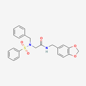 molecular formula C23H22N2O5S B7479638 2-[benzenesulfonyl(benzyl)amino]-N-(1,3-benzodioxol-5-ylmethyl)acetamide 