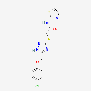 molecular formula C14H12ClN5O2S2 B7479643 2-[[5-[(4-chlorophenoxy)methyl]-1H-1,2,4-triazol-3-yl]sulfanyl]-N-(1,3-thiazol-2-yl)acetamide 