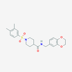 molecular formula C23H28N2O5S B7479929 N-(2,3-dihydro-1,4-benzodioxin-6-ylmethyl)-1-(3,4-dimethylphenyl)sulfonylpiperidine-4-carboxamide 