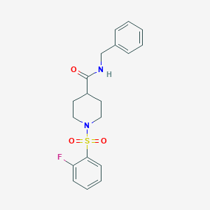 molecular formula C19H21FN2O3S B7479950 N-benzyl-1-(2-fluorophenyl)sulfonylpiperidine-4-carboxamide 