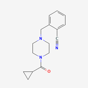 molecular formula C16H19N3O B7480211 2-[[4-(Cyclopropanecarbonyl)piperazin-1-yl]methyl]benzonitrile 