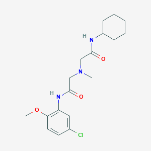 molecular formula C18H26ClN3O3 B7480586 2-[[2-(5-chloro-2-methoxyanilino)-2-oxoethyl]-methylamino]-N-cyclohexylacetamide 