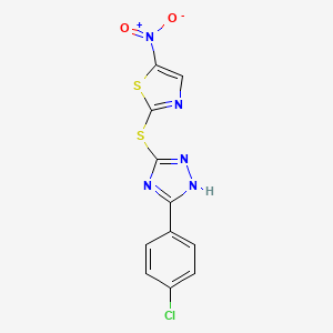 molecular formula C11H6ClN5O2S2 B7480608 3-(4-Chlorophenyl)-5-[(5-nitrothiazol-2-yl)mercapto]-1,2,4-triazole 