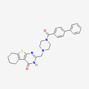 molecular formula C28H28N4O2S B7481095 2-[[4-(4-phenylbenzoyl)piperazin-1-yl]methyl]-5,6,7,8-tetrahydro-3H-[1]benzothiolo[2,3-d]pyrimidin-4-one 