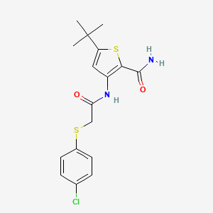 5-Tert-butyl-3-[[2-(4-chlorophenyl)sulfanylacetyl]amino]thiophene-2-carboxamide