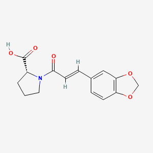 molecular formula C15H15NO5 B7481637 (2R)-1-[(E)-3-(1,3-benzodioxol-5-yl)prop-2-enoyl]pyrrolidine-2-carboxylic acid 