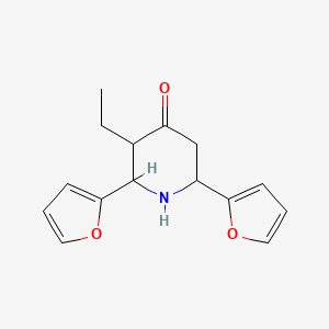 molecular formula C15H17NO3 B7482254 3-Ethyl-2,6-di-furan-2-yl-piperidin-4-one 