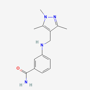 molecular formula C14H18N4O B7482492 3-[(1,3,5-Trimethylpyrazol-4-yl)methylamino]benzamide 