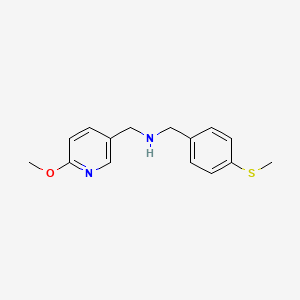 molecular formula C15H18N2OS B7482602 N-[(6-methoxypyridin-3-yl)methyl]-1-(4-methylsulfanylphenyl)methanamine 