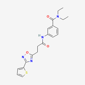 molecular formula C20H22N4O3S B7483617 N,N-diethyl-3-[3-(3-thiophen-2-yl-1,2,4-oxadiazol-5-yl)propanoylamino]benzamide 