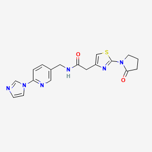 molecular formula C18H18N6O2S B7484069 N-[(6-imidazol-1-ylpyridin-3-yl)methyl]-2-[2-(2-oxopyrrolidin-1-yl)-1,3-thiazol-4-yl]acetamide 