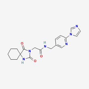 molecular formula C19H22N6O3 B7484100 2-(2,4-dioxo-1,3-diazaspiro[4.5]decan-3-yl)-N-[(6-imidazol-1-ylpyridin-3-yl)methyl]acetamide 