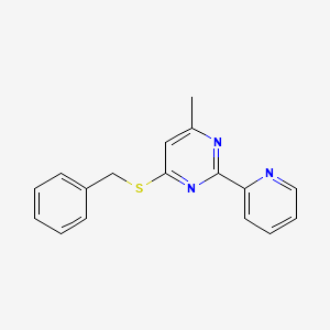 molecular formula C17H15N3S B7484454 4-Benzylsulfanyl-6-methyl-2-pyridin-2-ylpyrimidine 