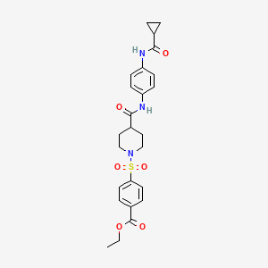 molecular formula C25H29N3O6S B7484503 Ethyl 4-[4-[[4-(cyclopropanecarbonylamino)phenyl]carbamoyl]piperidin-1-yl]sulfonylbenzoate 