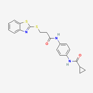 molecular formula C20H19N3O2S2 B7484509 N-[4-[3-(1,3-benzothiazol-2-ylsulfanyl)propanoylamino]phenyl]cyclopropanecarboxamide 