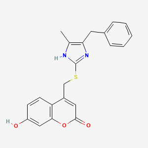 molecular formula C21H18N2O3S B7484618 4-[(4-benzyl-5-methyl-1H-imidazol-2-yl)sulfanylmethyl]-7-hydroxychromen-2-one 