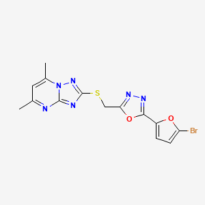 2-(5-Bromofuran-2-yl)-5-[(5,7-dimethyl-[1,2,4]triazolo[1,5-a]pyrimidin-2-yl)sulfanylmethyl]-1,3,4-oxadiazole