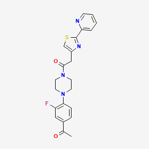 molecular formula C22H21FN4O2S B7485247 1-[4-(4-Acetyl-2-fluorophenyl)piperazin-1-yl]-2-(2-pyridin-2-yl-1,3-thiazol-4-yl)ethanone 