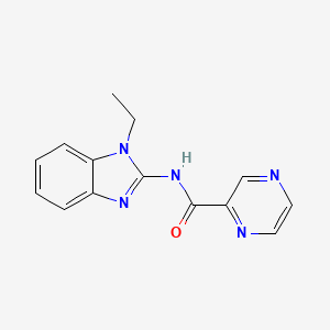 molecular formula C14H13N5O B7485489 N-(1-ethylbenzimidazol-2-yl)pyrazine-2-carboxamide 