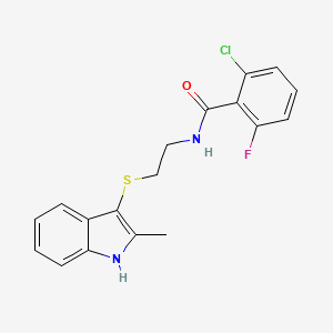 molecular formula C18H16ClFN2OS B7485597 2-chloro-6-fluoro-N-{2-[(2-methyl-1H-indol-3-yl)sulfanyl]ethyl}benzamide 