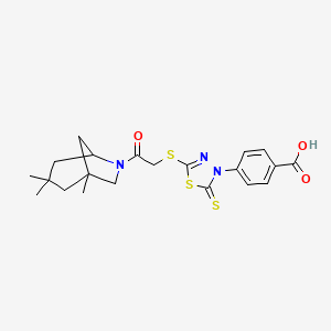 molecular formula C21H25N3O3S3 B7485844 4-[5-[2-Oxo-2-(1,3,3-trimethyl-6-azabicyclo[3.2.1]octan-6-yl)ethyl]sulfanyl-2-sulfanylidene-1,3,4-thiadiazol-3-yl]benzoic acid 