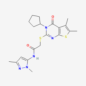 2-(3-cyclopentyl-5,6-dimethyl-4-oxothieno[2,3-d]pyrimidin-2-yl)sulfanyl-N-(2,5-dimethylpyrazol-3-yl)acetamide