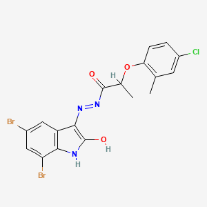 molecular formula C18H14Br2ClN3O3 B7486139 2-(4-chloro-2-methylphenoxy)-N-[(5,7-dibromo-2-hydroxy-1H-indol-3-yl)imino]propanamide 