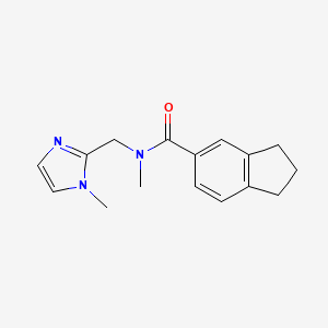 molecular formula C16H19N3O B7486445 N-methyl-N-[(1-methylimidazol-2-yl)methyl]-2,3-dihydro-1H-indene-5-carboxamide 