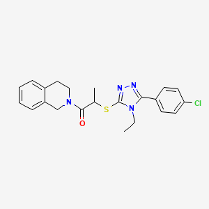 molecular formula C22H23ClN4OS B7486826 2-[[5-(4-chlorophenyl)-4-ethyl-1,2,4-triazol-3-yl]sulfanyl]-1-(3,4-dihydro-1H-isoquinolin-2-yl)propan-1-one 