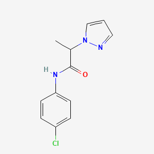 molecular formula C12H12ClN3O B7486937 N-(4-chlorophenyl)-2-pyrazol-1-ylpropanamide 